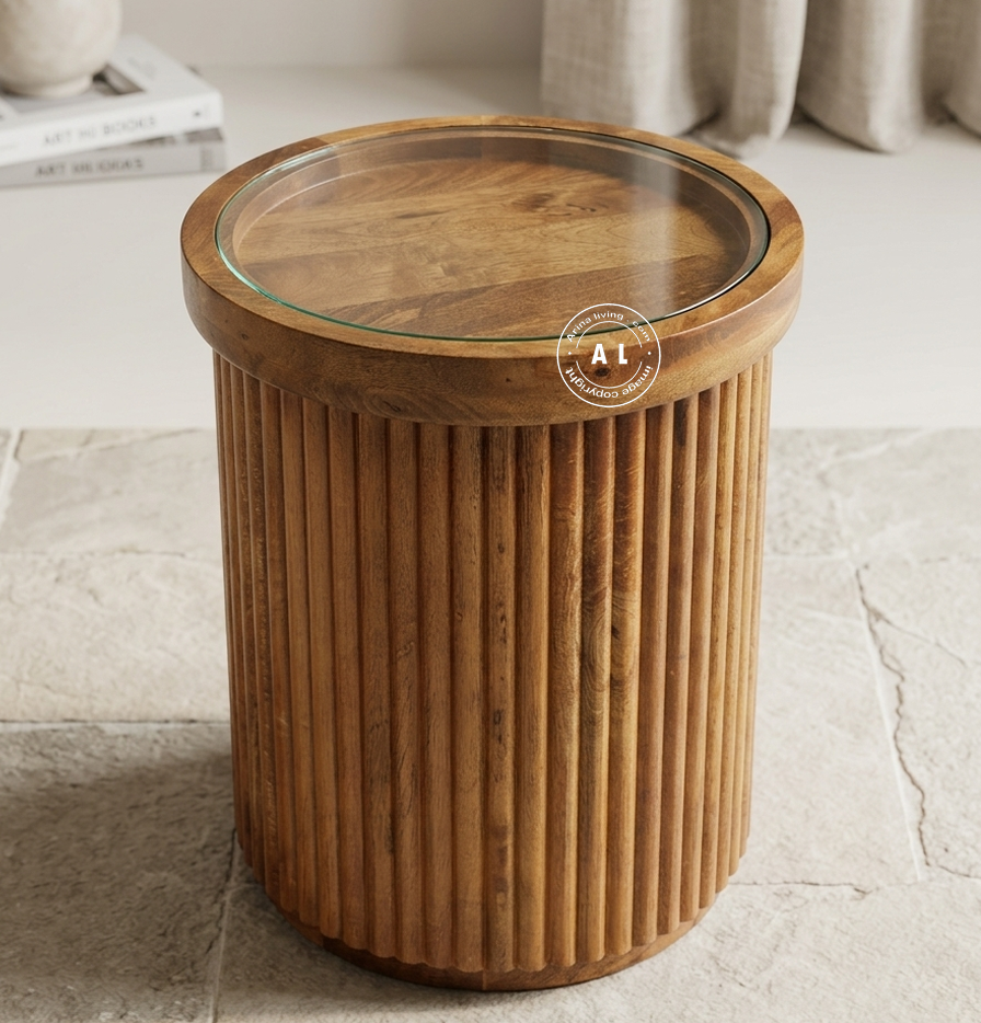 Solid mango wood side table - Honey finish