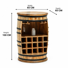 Mallus Mango Wood Barrel Cocktail Cabinet in Natural Finish – Rustic Bar Cabinet Arina Living