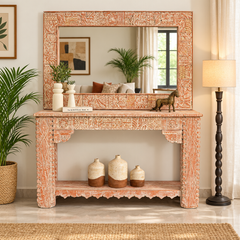 Usual wooden Carved console table with mirror frame Arina Living