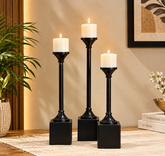 Elder Black Iron Pillar Candle Holders – Set of 3 Arina Living