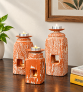 Conola Rustic Wooden Candle Holder Set of 3 Arina Living