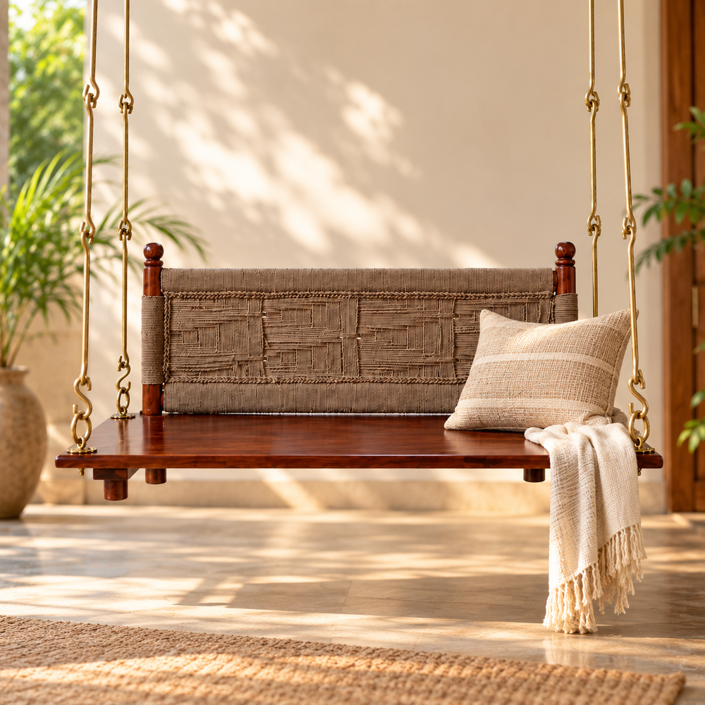 Secton Solid Sheesham Wood Swing/Jhula - honey finish Arina Living