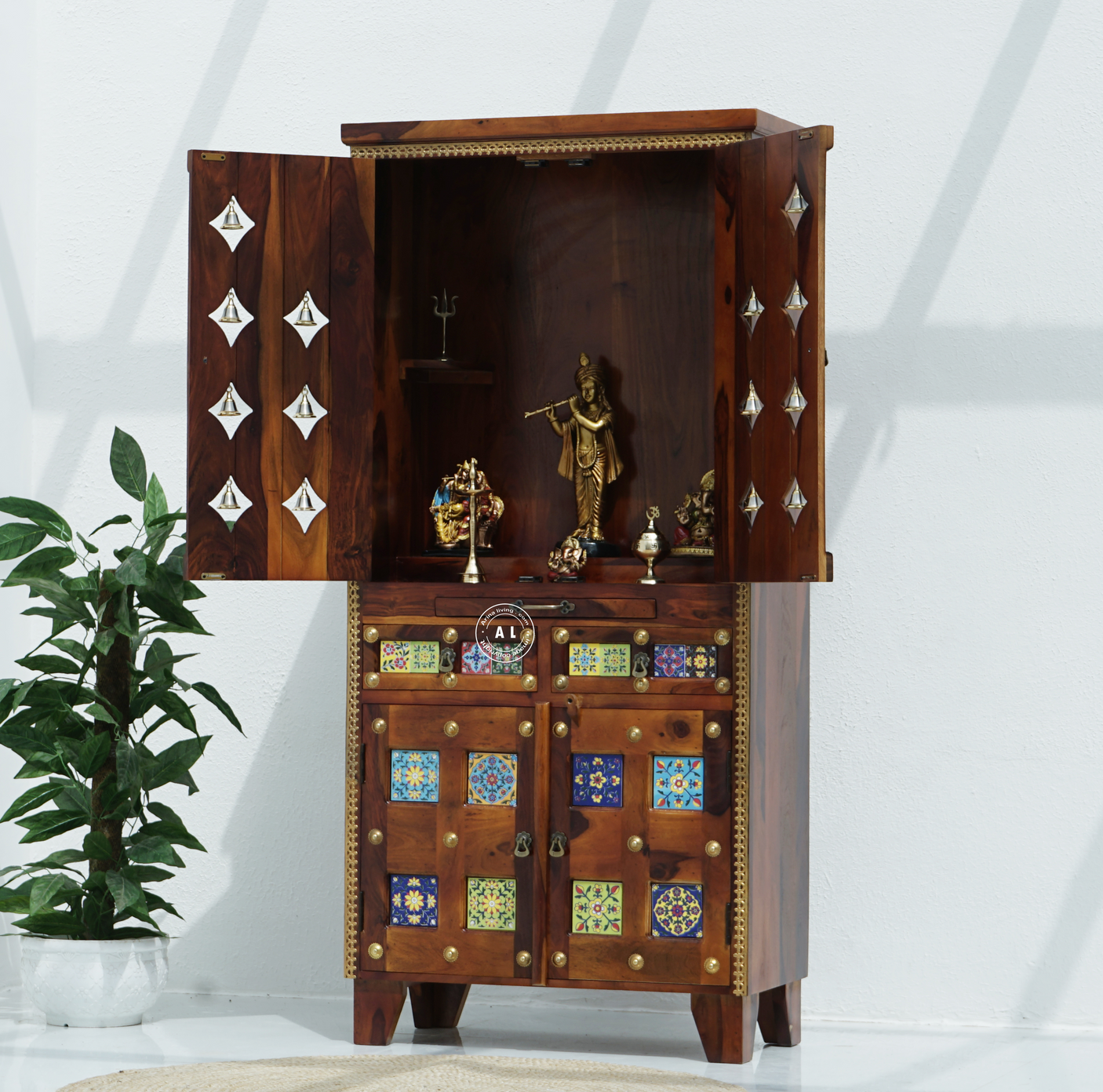 Kerman Sheesham Wood Floor Standing Temple with Door