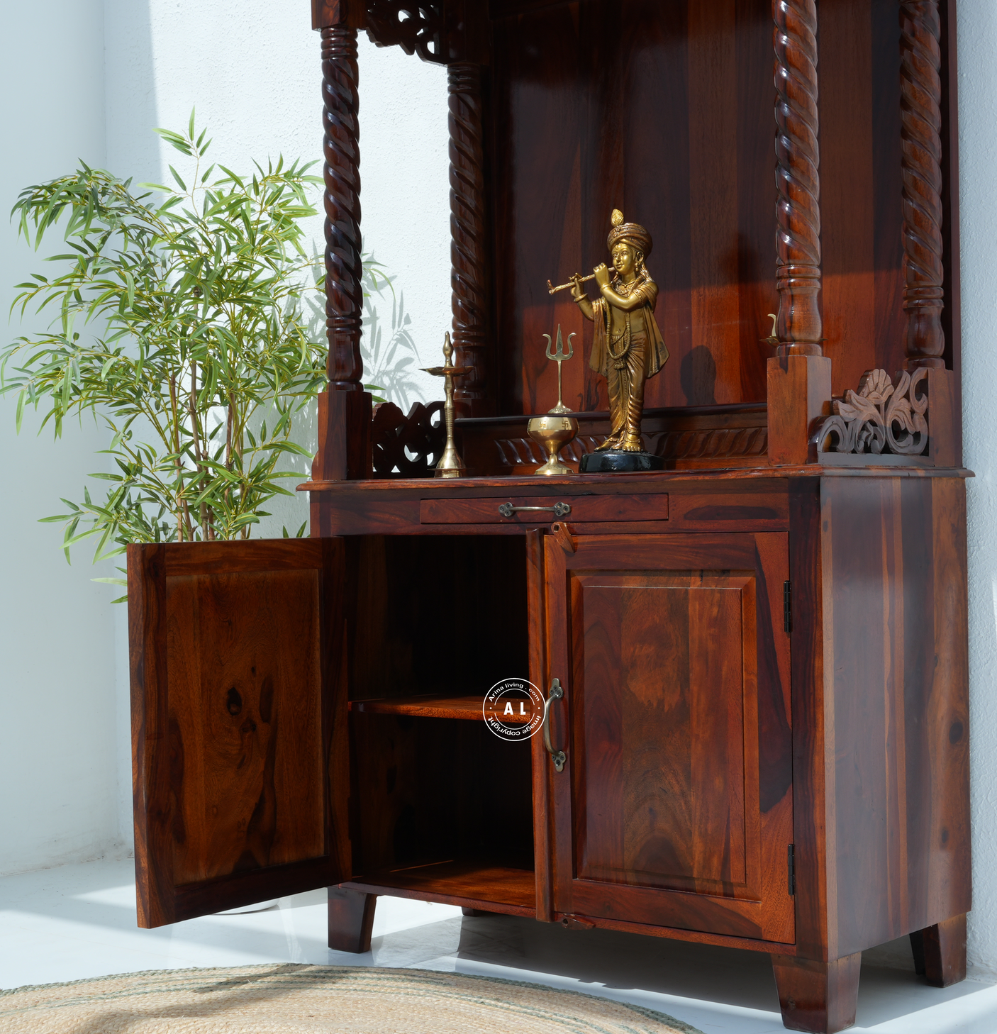 Large Wooden Temple with 2 door - Honey finish Arina Living