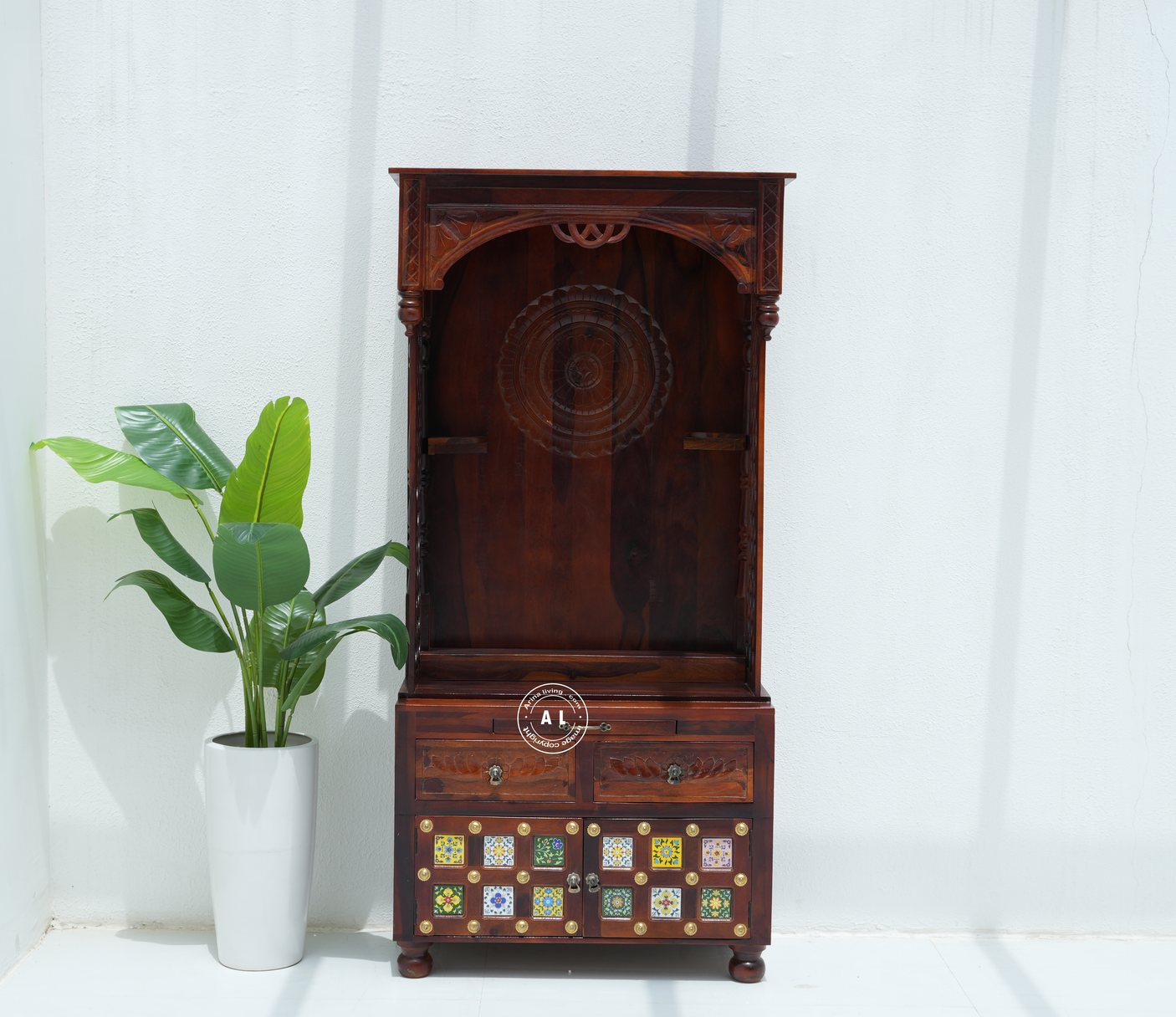 Wooden full size Temple with Storage - Honey finish Arina Living