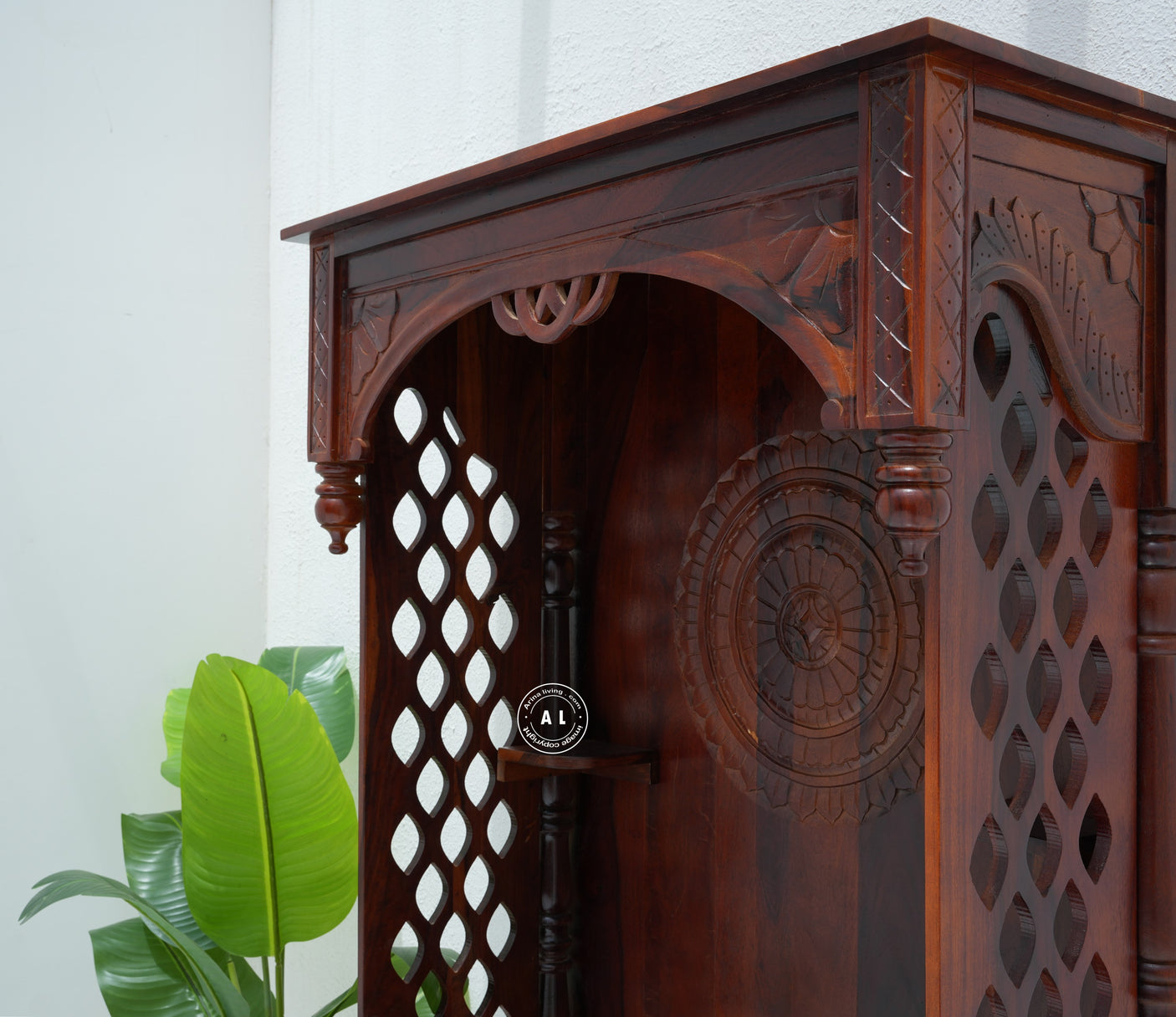 Wooden full size Temple with Storage - Honey finish Arina Living
