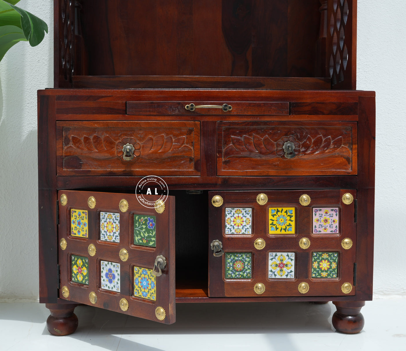 Wooden full size Temple with Storage - Honey finish Arina Living