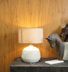 Handcrafted Textured Terracotta Table Lamp with Fabric Shade Arina Living