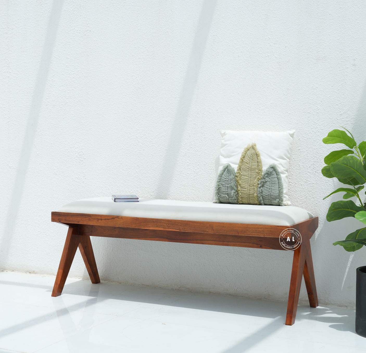 Solid Wood Upholstered Bench with Cushioned Seat Arina Living
