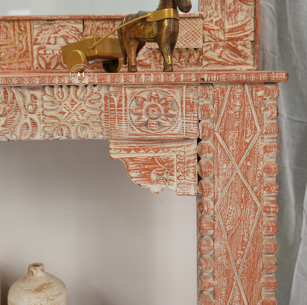 wooden Carved console table with mirror frame Arina Living