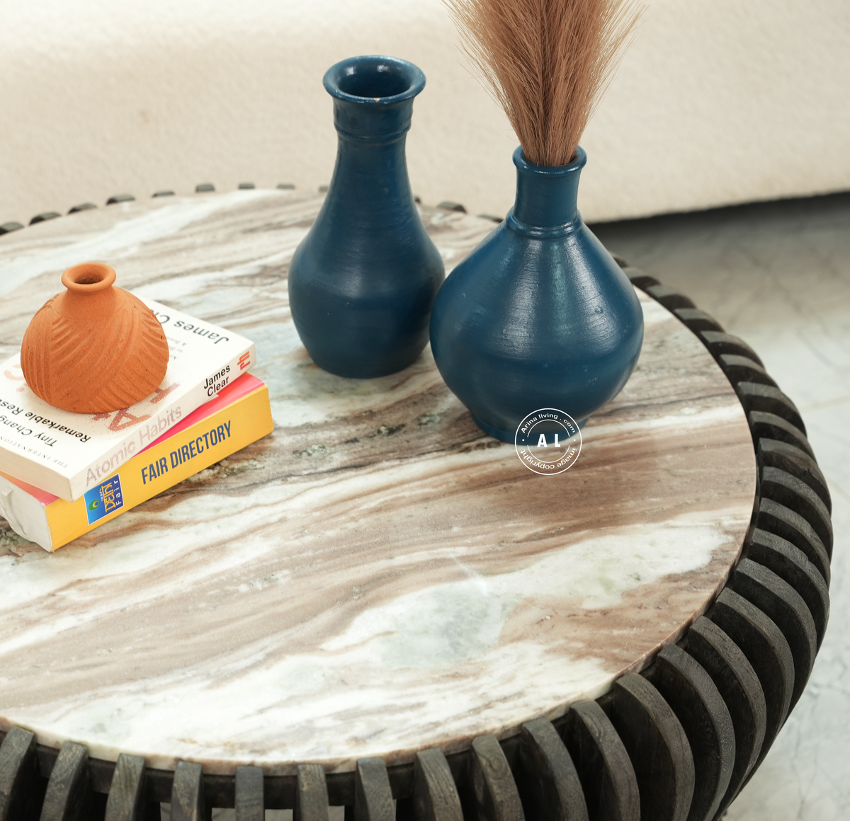 Black Wooden Coffee Table with Marble Top Arina Living