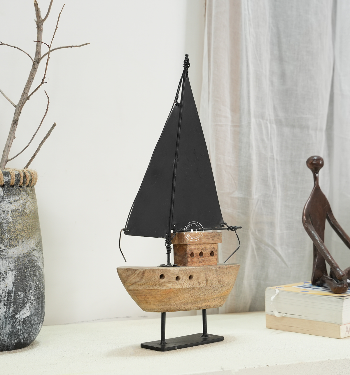 Wooden Sailboat with Iron Stand Arina Living
