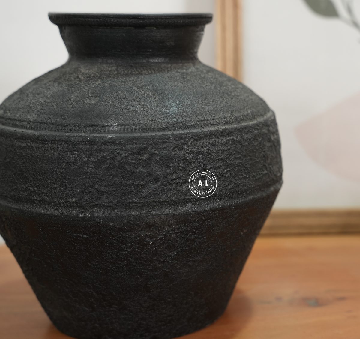 Black Round Terracotta Decorative Vase Arina Living