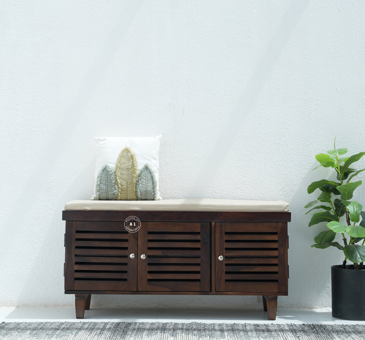 Modern Sheesham Wood Shoe Rack Bench - Honey Finish Arina Living
