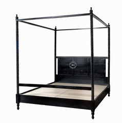 Mango wood Poster Bed Without Storage - King Size, Black Finish Arina Living