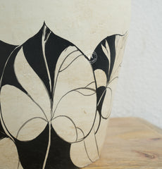 Ivory Black Floral Hand-Painted Decorative Ceramic Vase Arina Living