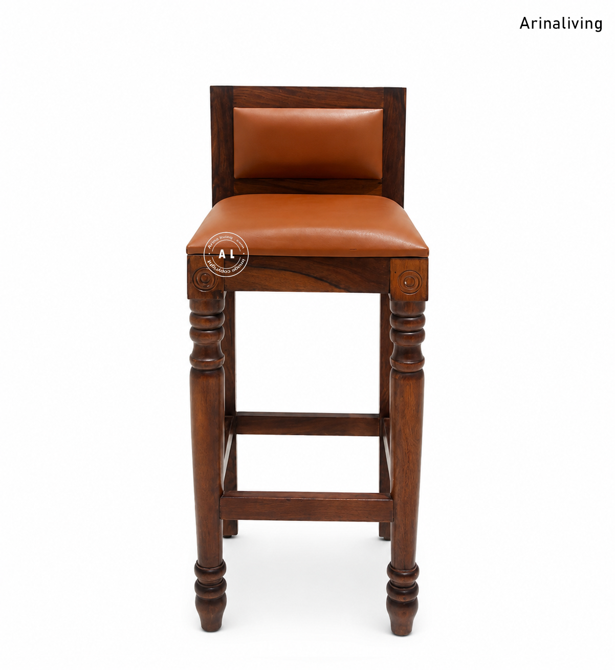 Evita Solid Wood Bar Chair with Cushioned Seat – Walnut Finish