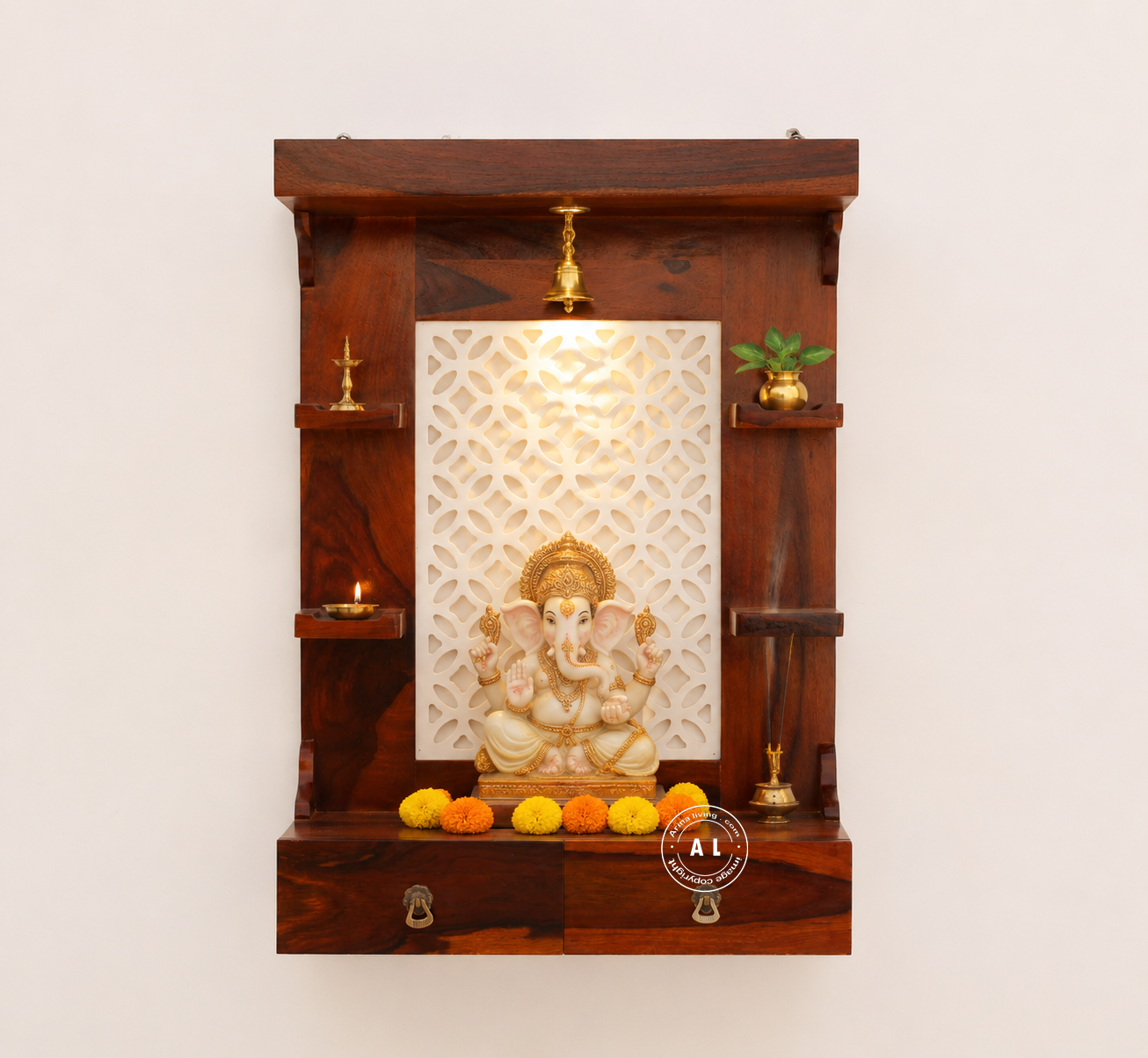 Lief Sheesham Wood Hanging Temple for Home - Honey finish