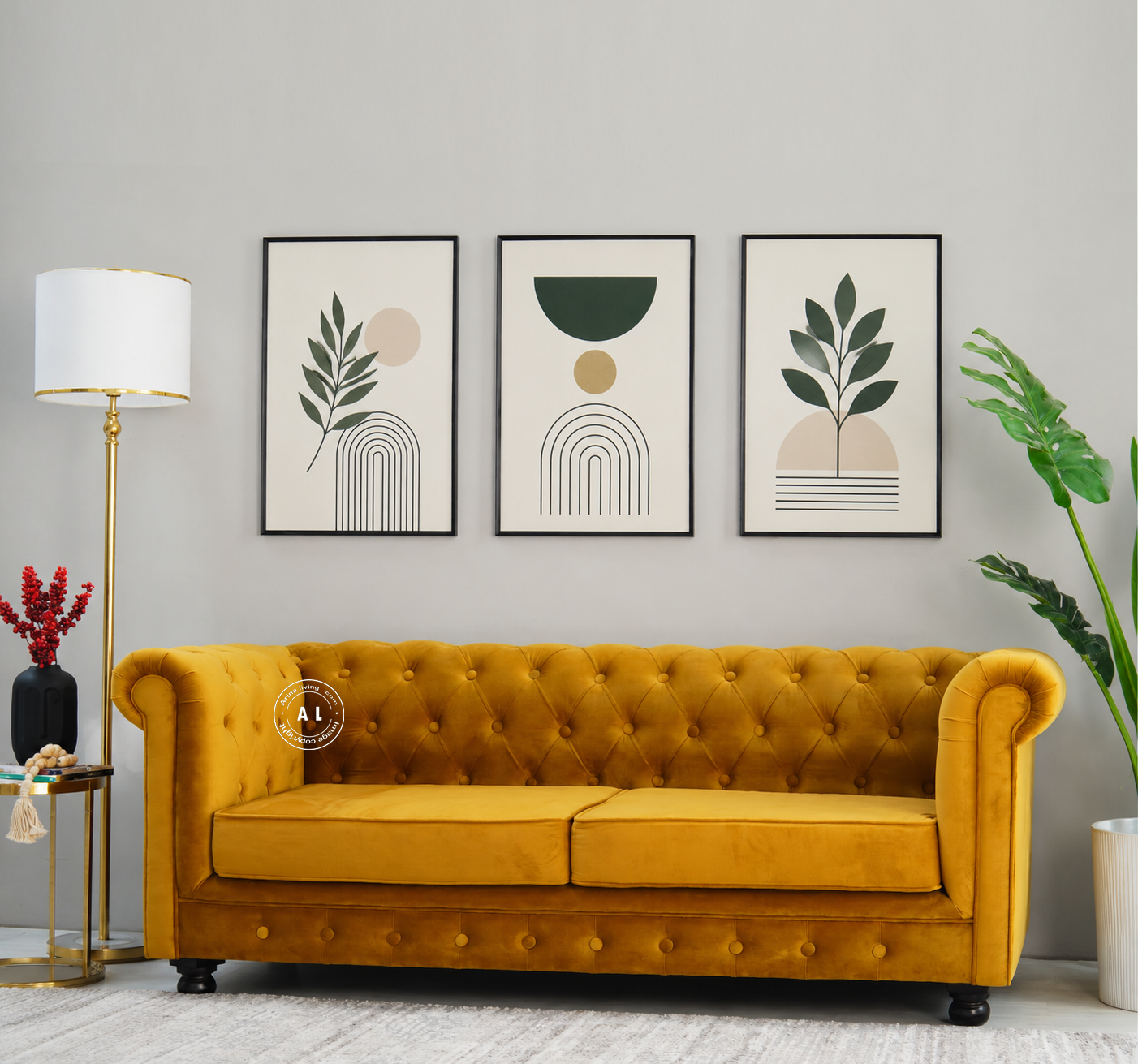Bherry Velvet 3 Seater Sofa - Chestnut Brown