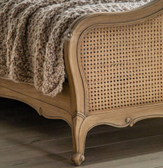 Lucian king size bed with rattan work (teak finish) Arina Living