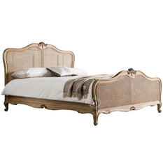 Lucian king size bed with rattan work (teak finish) Arina Living