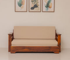 Sheesham Wood Sofa Cum Bed With Armrests - Honey finish Arina Living