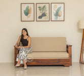 Sheesham Wood Sofa Cum Bed With Armrests - Honey finish Arina Living