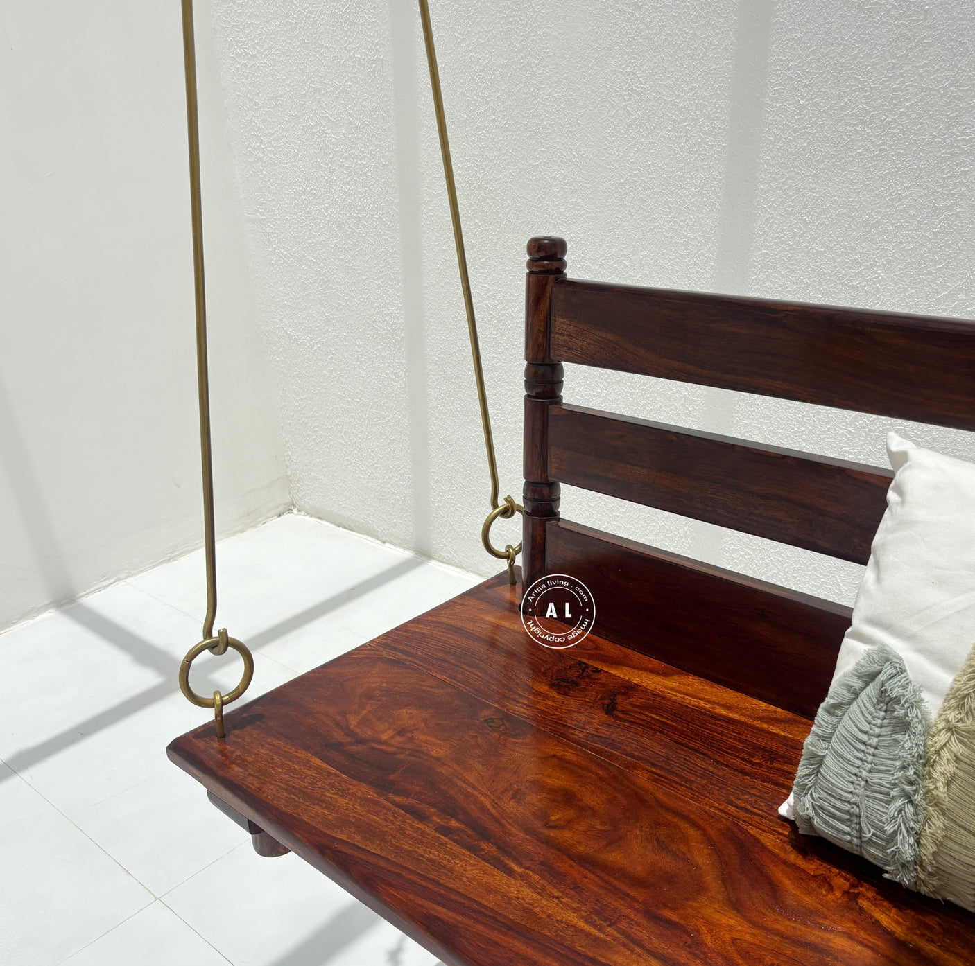 Cross Sheesham Wood Swing (Jhula) with Backrest – Honey Finish Arina Living