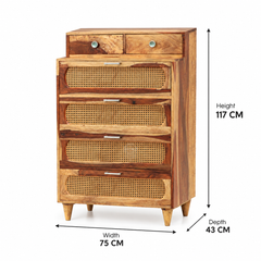 Nero Solid Mango Wood 6 Drawer Chest of Drawers – Natural Finish Arina Living