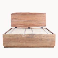 Acacia Wood Hydraulic Bed With Storage - King Size, Natural Finish Arina Living
