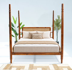 Anston King Size Poster Bed Without Storage - Honey Finish Arina Living