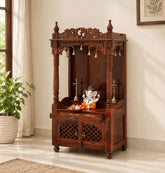 French sheesham Wood Home Temple with Storage Drawer & Cabinet – Honey Finish Arina Living