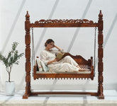 Regis Mango Wood Hand-Carved Swing (Jhula) with Stand – Honey Finish Arina Living