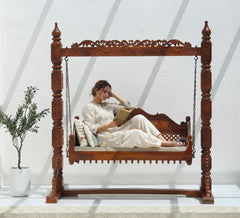 Regis Mango Wood Hand-Carved Swing (Jhula) with Stand β Honey Finish Arina Living