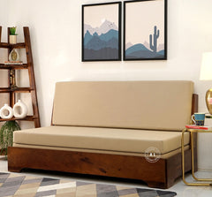 Sheesham Wood Sofa Cum Bed With Armrests Arina Living