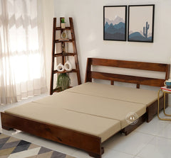 Sheesham Wood Sofa Cum Bed With Armrests Arina Living
