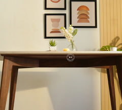 6 Seater Sheesham Wood Dining Table with Marble Top - Teak Finish Arina Living