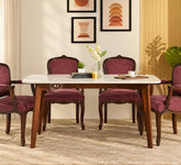 6 Seater Sheesham Wood Dining Table with Marble Top - Teak Finish Arina Living