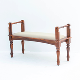 Loren Wooden Bench with Cushioned Seat – Sheesham Wood - Honey Finish Arina Living