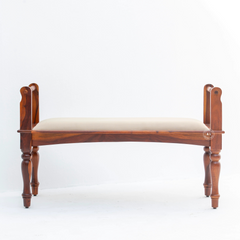 Loren Wooden Bench with Cushioned Seat – Sheesham Wood - Honey Finish Arina Living