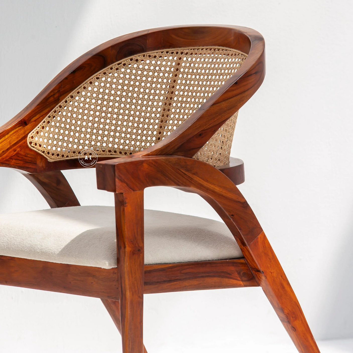Logist Wooden 1 Seater Sofa | Sheesham Wood & Cane Accent Chair in Honey Finish