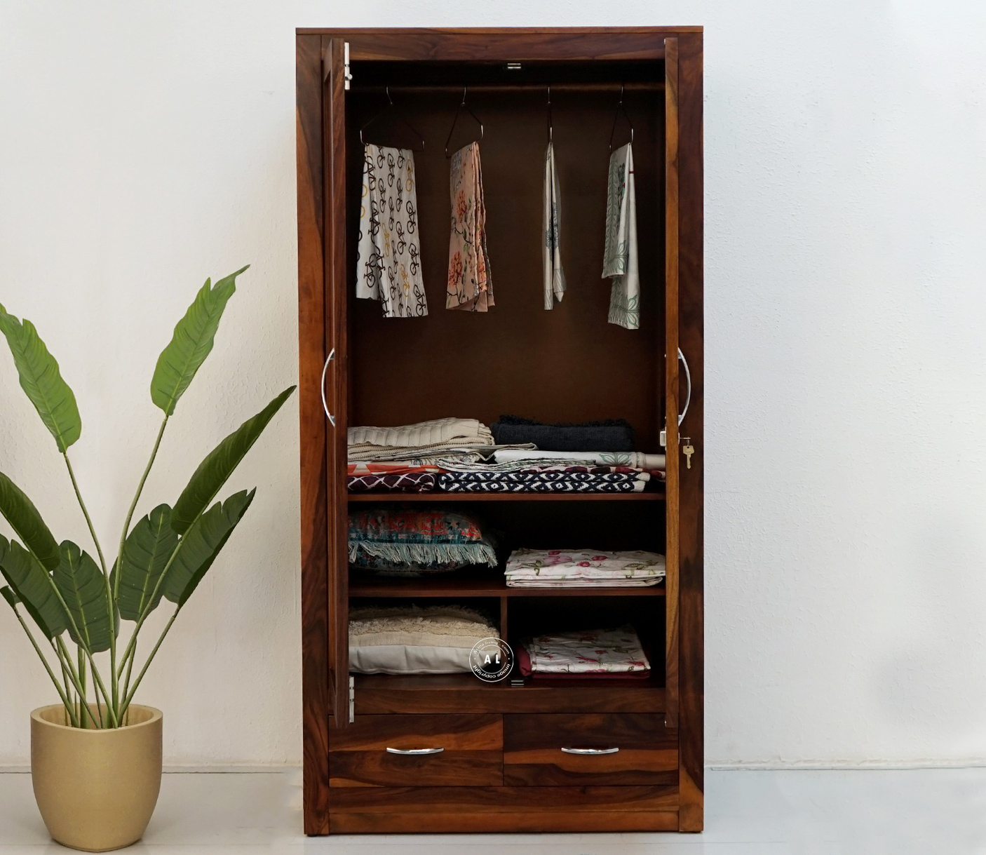 Victoria Wooden 2 Door 2 Drawer Wardrobe – Sheesham Wood | Honey Finish