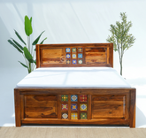 Burry King Size Sheesham Wood Bed with Drawer Storage β Honey Finish Arina Living