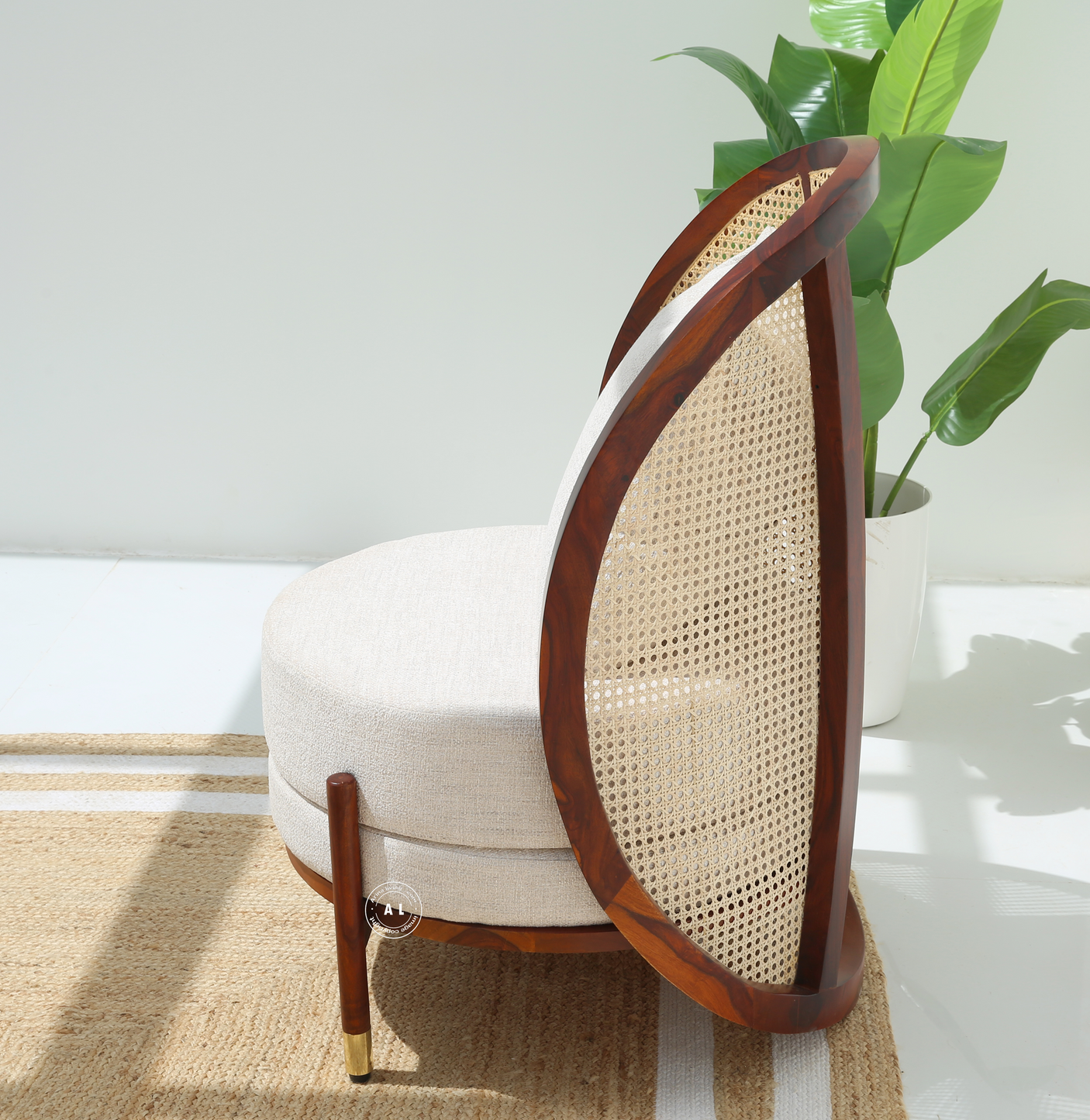 Spectrum Sheesham Wood Lounge Chair with Cane - Honey Finish