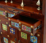 Hype Sheesham Wood Floor Standing Temple with Doors & Drawers - Honey finish