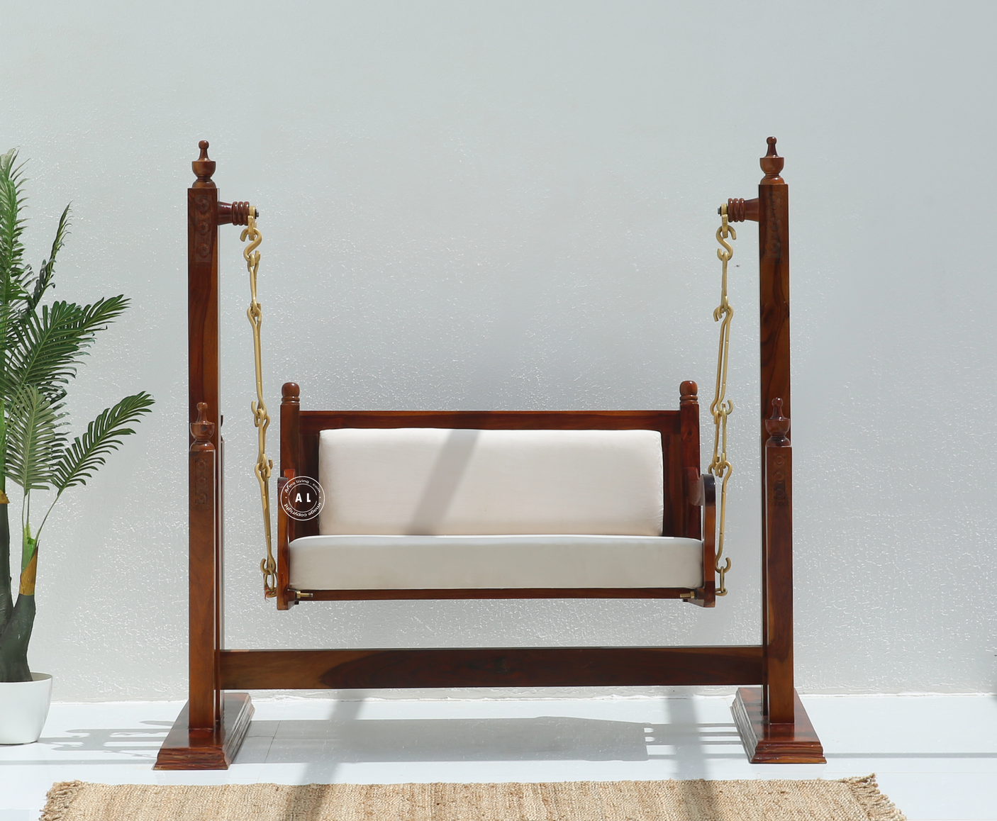 Quant Sheesham Wood Indoor Swing (Jhula) with Cushion - Honey finish
