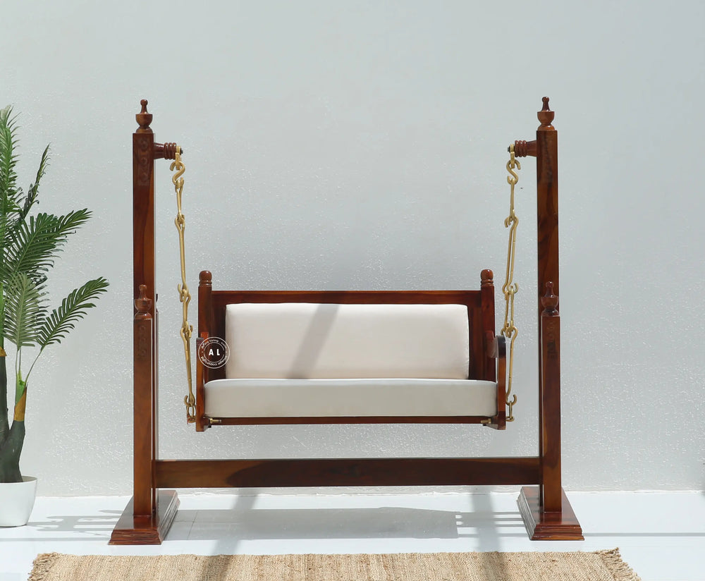 Quant Sheesham Wood Indoor Swing (Jhula) with Cushion - Honey finish Arina Living