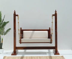 Quant Sheesham Wood Indoor Swing (Jhula) with Cushion - Honey finish Arina Living