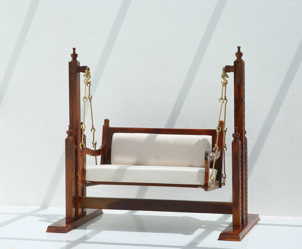 Quant Sheesham Wood Indoor Swing (Jhula) with Cushion - Honey finish Arina Living