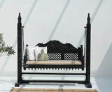Pulse Wooden Carved Swing – Solid Mango Wood Black Finish Jhula for Home